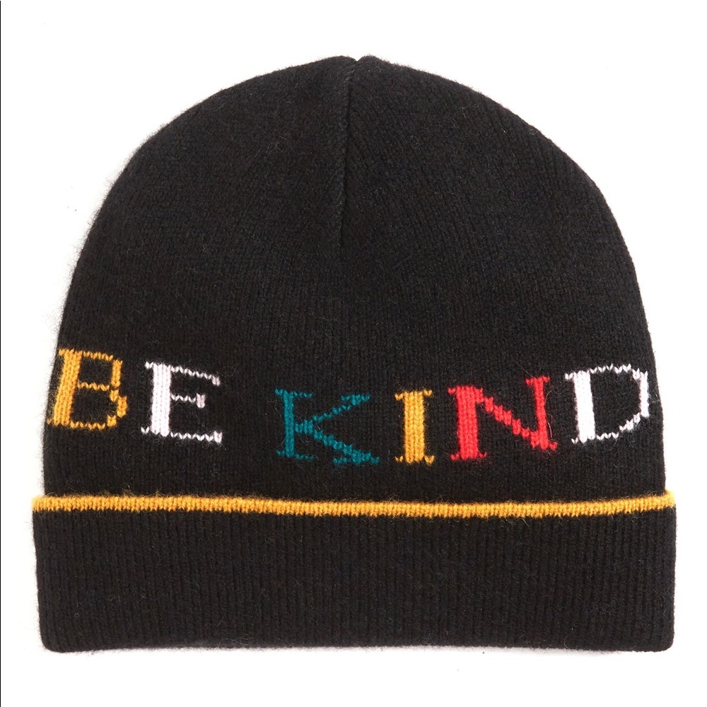 NORDSTROM WOOL AND CASHMERE CUFFED KNIT BEANIE BE KIND BLACK OS NWOT